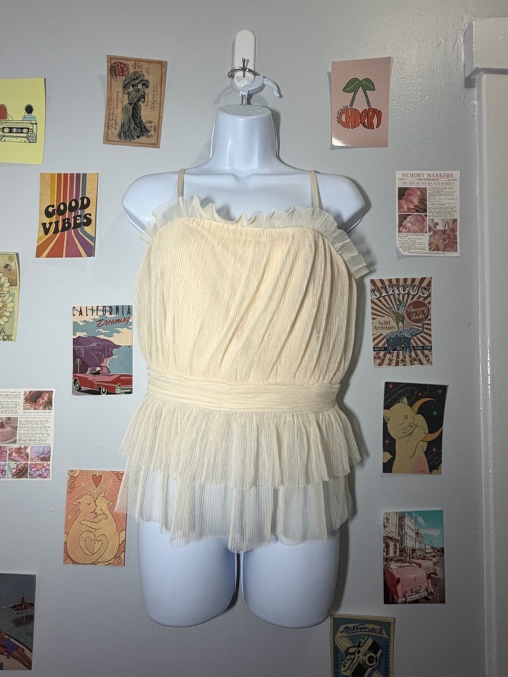 Willow Cream Pleated Ruffle Layered Camisole